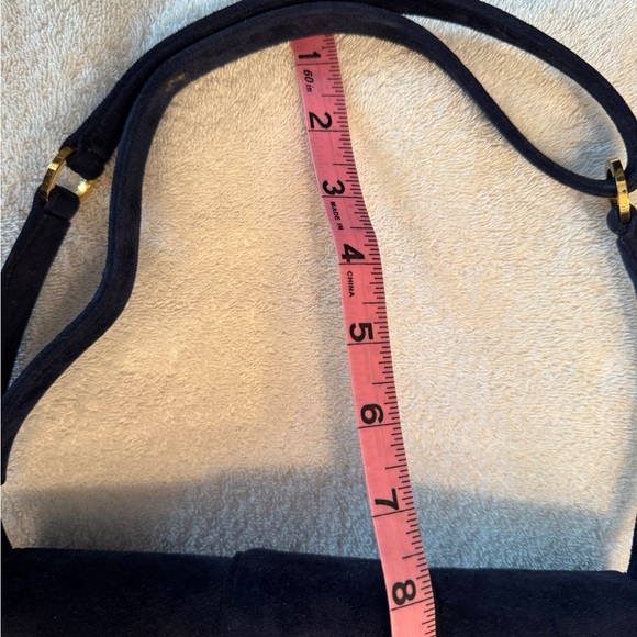 Vintage Saks Fifth Avenue Blue Suede Shoulder Bag with Gold-Tone Hardware - Picture 6 of 7